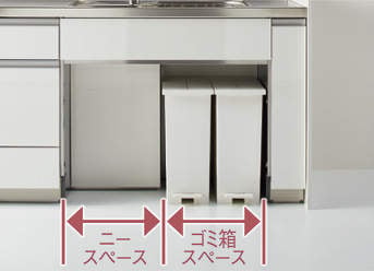 水槽下開放空間放置垃圾桶的示意