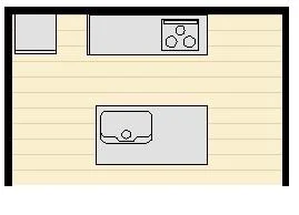 一字型搭配中島的格局示意圖