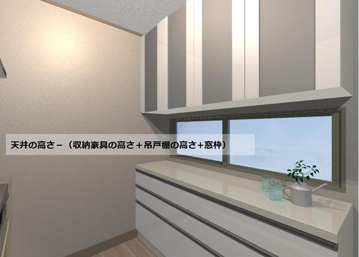 背面收納與窗高的尺寸關係示意