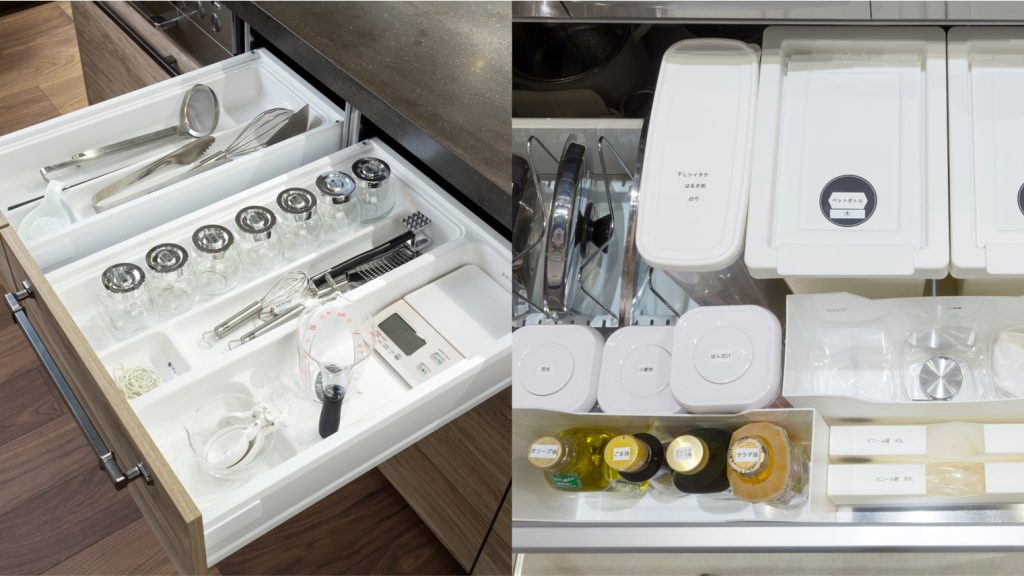 調味料與調理器具分盒收納的實例