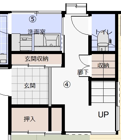 改造後平面圖：多用途玄關收納與走廊動線收納