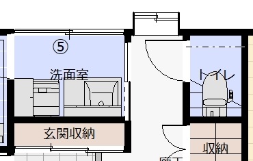 改造後平面圖：檢視浴櫃鏡檯並增設層架