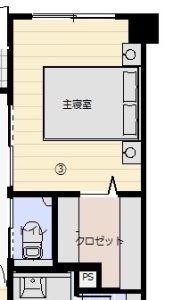 改造後平面圖：挪動廁所位置擴大衣櫃