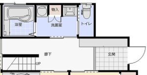 改造後平面圖：玄關收納充實、水區放大