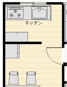 改造前平面圖：獨立的 I 型廚房