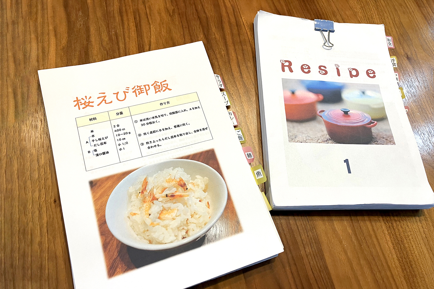 料理教室使用的手寫食譜檔案