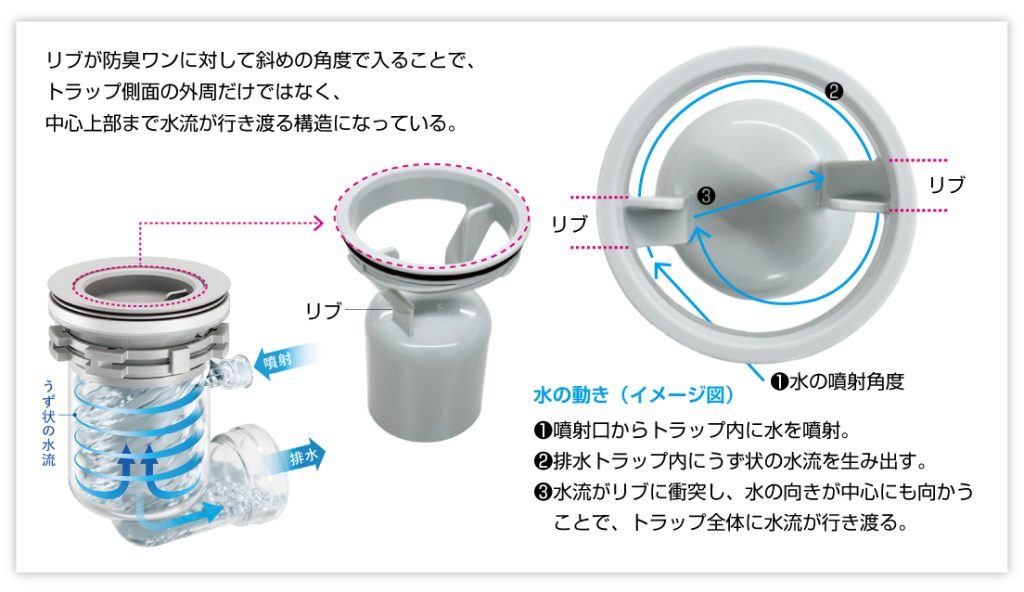 肋條構造與水流動向示意圖